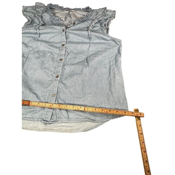 Lauren Jeans Co. Womens Ruffle Sleeve Light Blue Button-Up Blouse M 100% Cotton - Picture 9 of 10